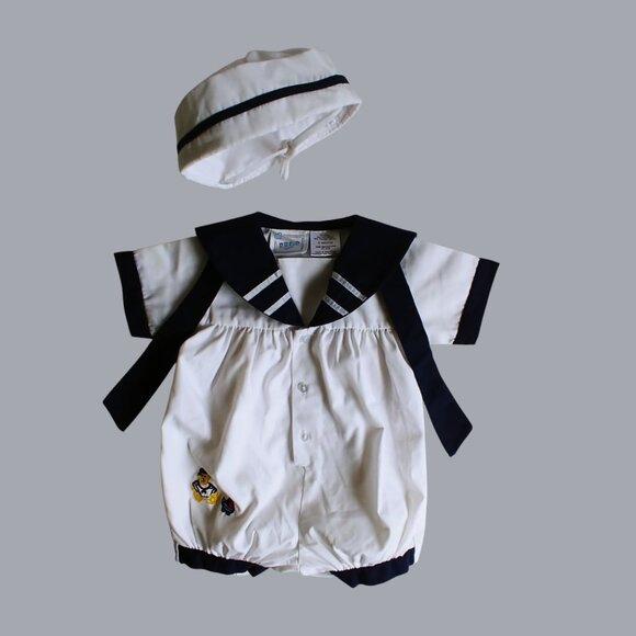 2 Piece Sailor-Style Nautical Romper and Matching Hat 6 Months. - Picture 5 of 10